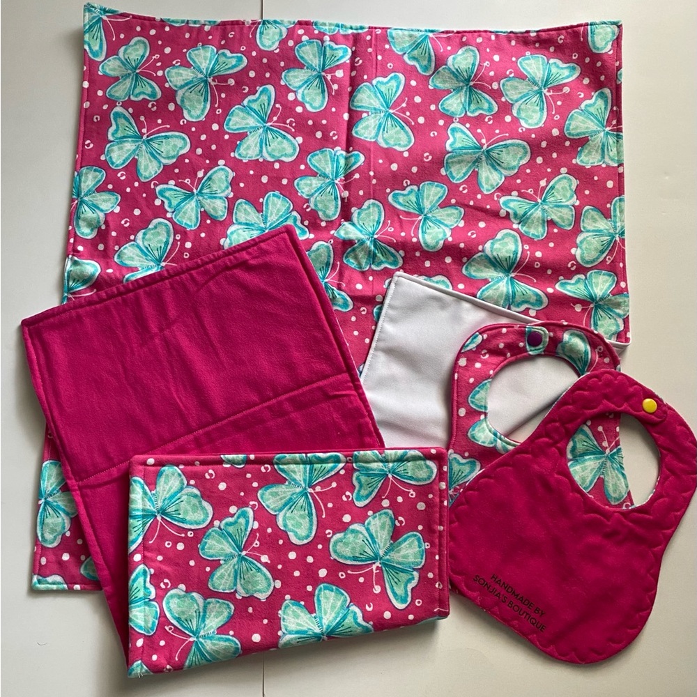 Baby girl feeding and changing pad set